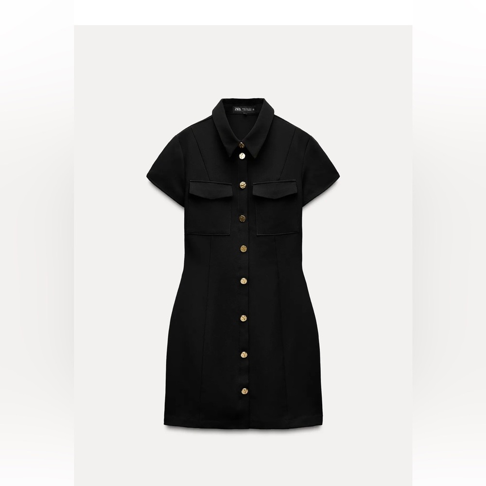 Zara Black Short Sleeve Dress with Gold Buttons - Picture 2 of 2